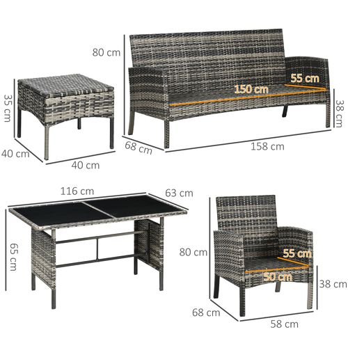Outsunny Rattan Garden Furniture Sofa Set, 2 Armchairs 2 Footstools Table Grey - SGP Garden Ltd