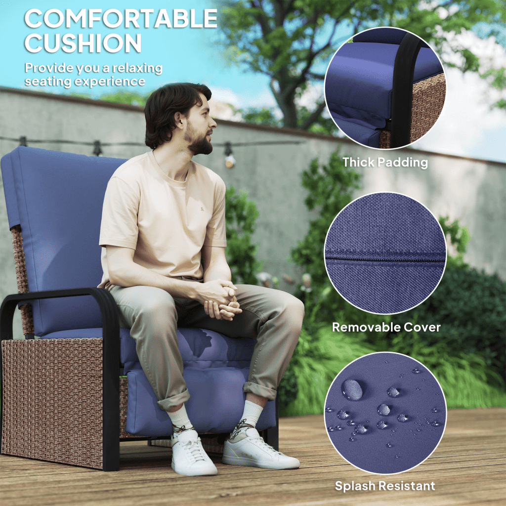 Outsunny Rattan Garden Recliner Chair Sun Lounger w/ Side Tray - SGP Garden Ltd