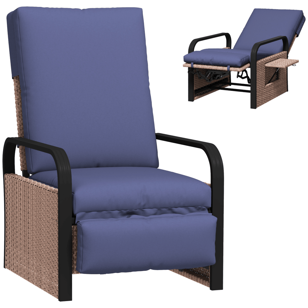 Outsunny Rattan Garden Recliner Chair Sun Lounger w/ Side Tray - SGP Garden Ltd