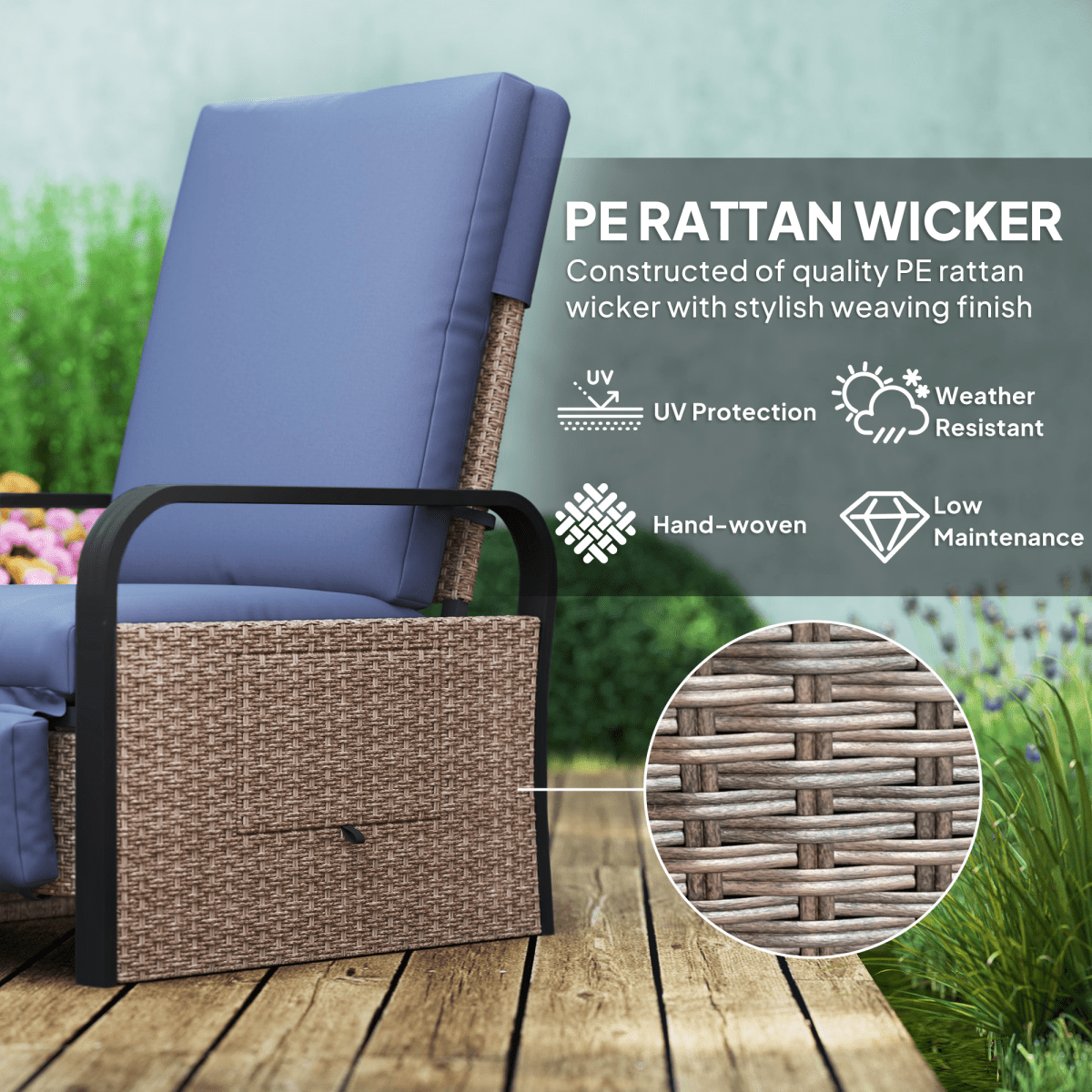 Outsunny Rattan Garden Recliner Chair Sun Lounger w/ Side Tray - SGP Garden Ltd