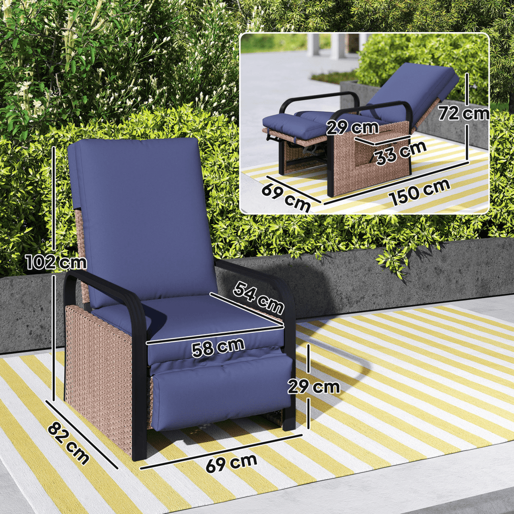 Outsunny Rattan Garden Recliner Chair Sun Lounger w/ Side Tray - SGP Garden Ltd