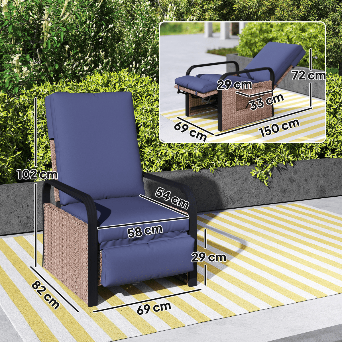 Outsunny Rattan Garden Recliner Chair Sun Lounger w/ Side Tray - SGP Garden Ltd