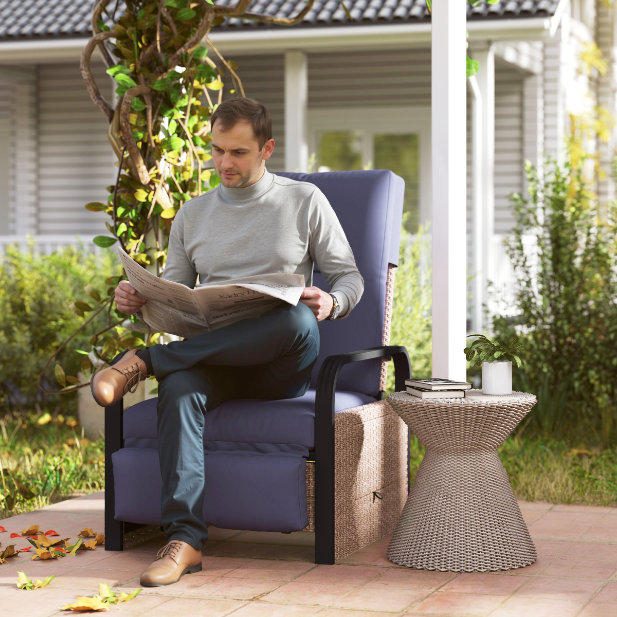 Outsunny Rattan Garden Recliner Chair Sun Lounger w/ Side Tray - SGP Garden Ltd