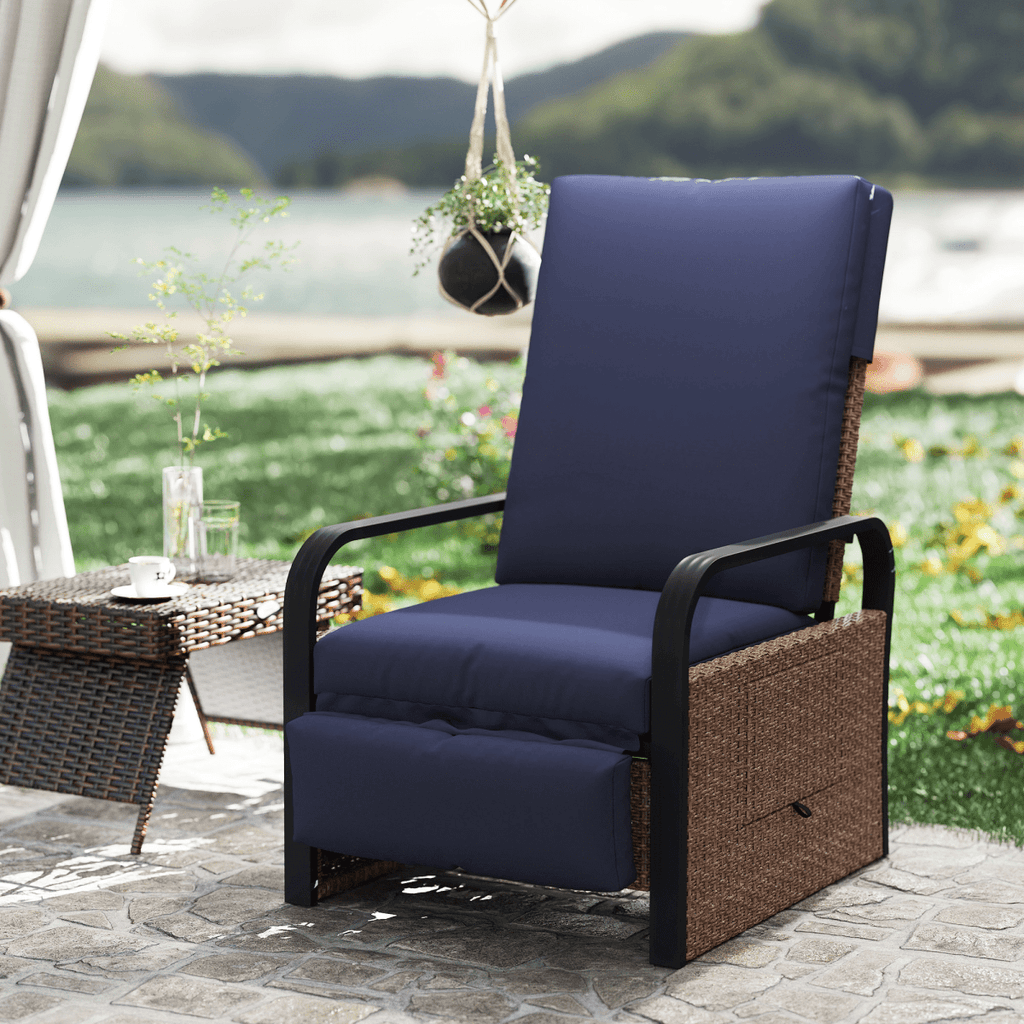 Outsunny Rattan Garden Recliner Chair Sun Lounger w/ Side Tray - SGP Garden Ltd