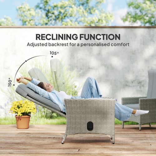 Outsunny Rattan Garden Recliner Chair with Adjustable Backrest - SGP Garden Ltd