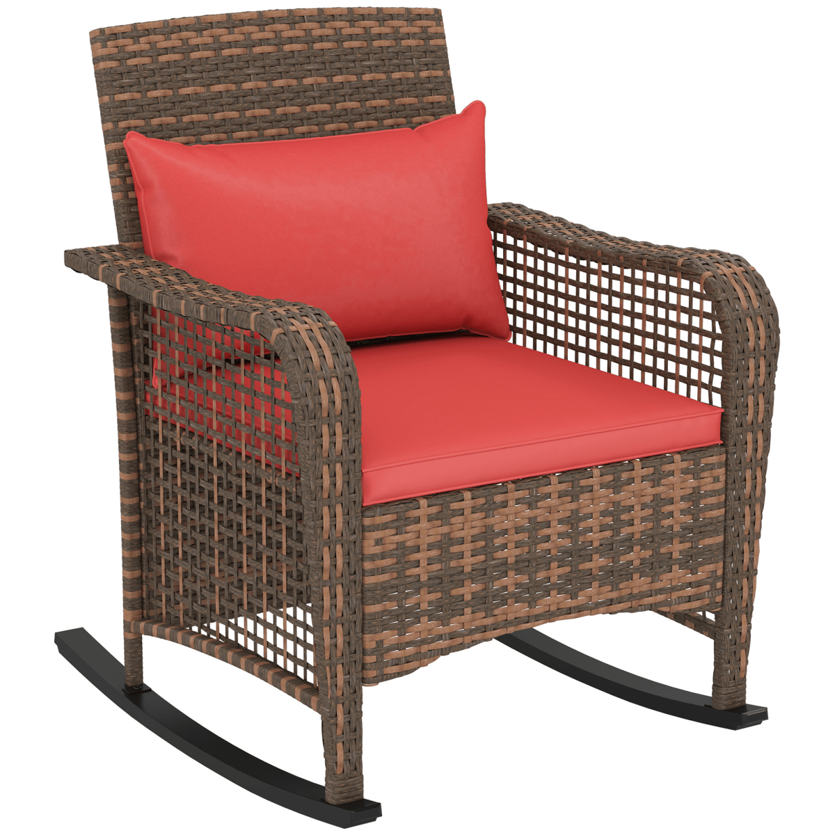 Outsunny Rattan Garden Rocking Chair w/ Seat and Back Cushions - SGP Garden Ltd
