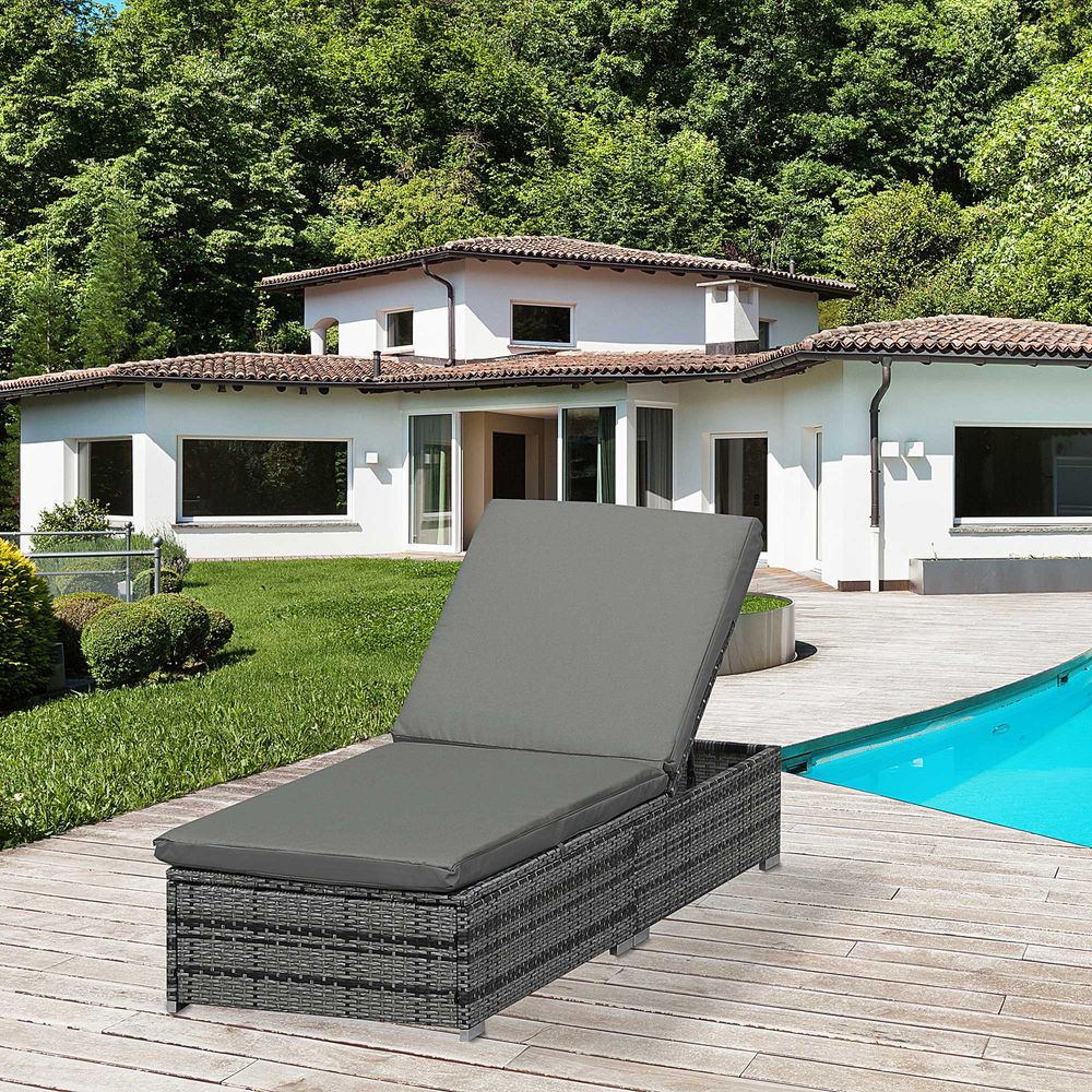 Outsunny Rattan Outdoor Reclining Sun Lounger, Durable, Adjustable, Comfortable Ideal Patios | Free Shipping - SGP Garden Ltd