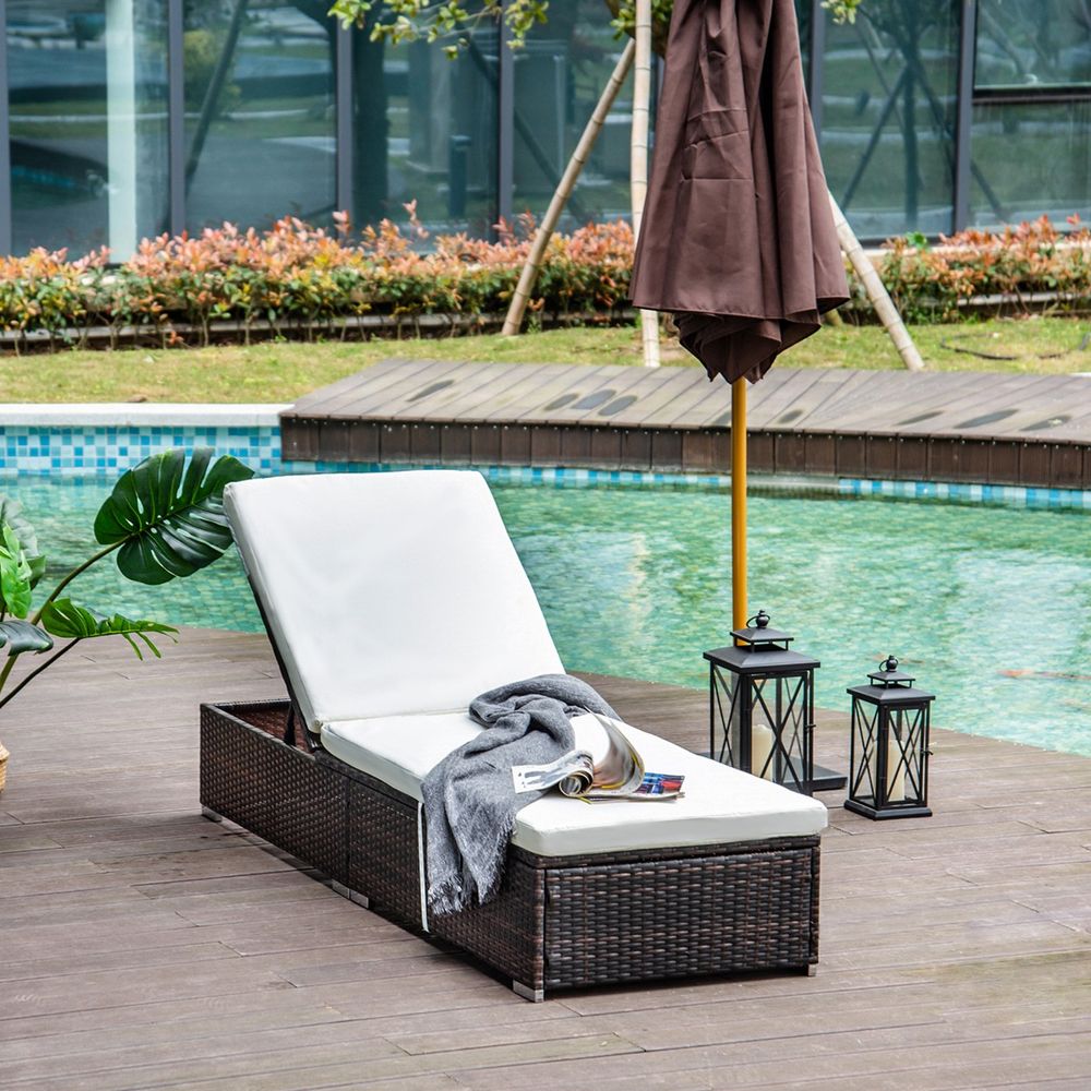 Outsunny Rattan Outdoor Reclining Sun Lounger, Durable, Adjustable, Comfortable Ideal Patios | Free Shipping - SGP Garden Ltd