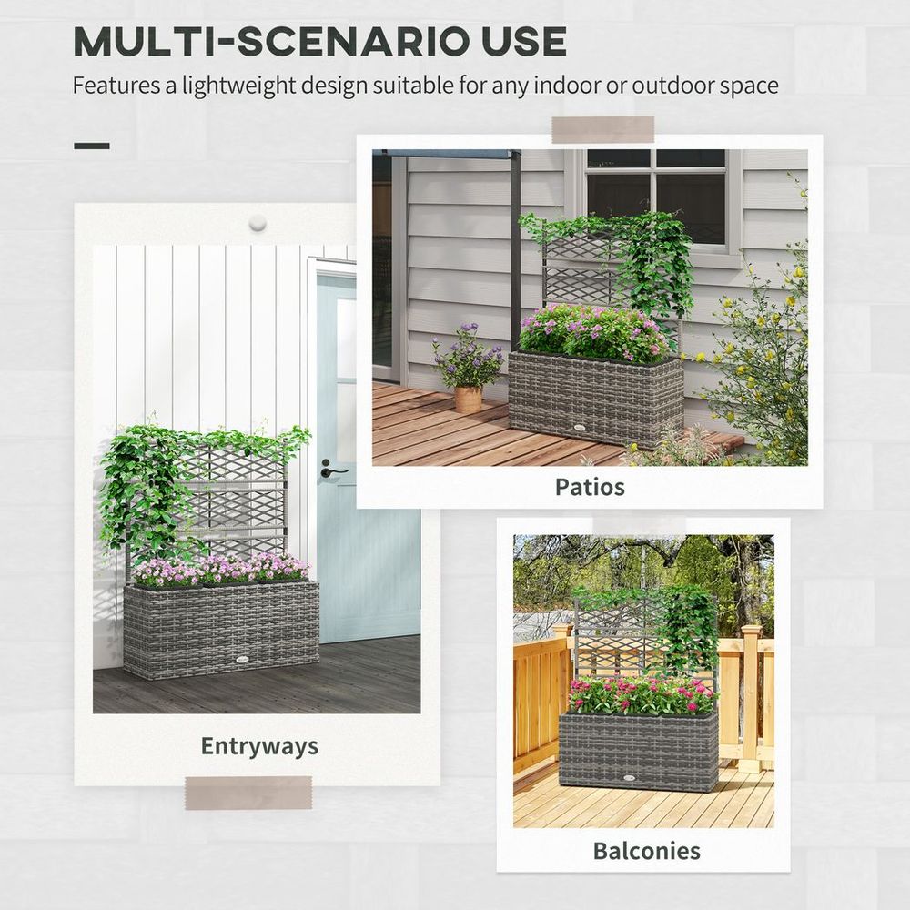 Outsunny Rattan Planter Box w/ Trellis - Flower Raised Bed, 84x30x107cm - SGP Garden Ltd