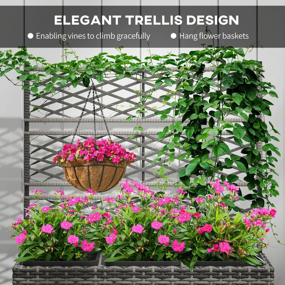Outsunny Rattan Planter Box w/ Trellis - Flower Raised Bed, 84x30x107cm - SGP Garden Ltd