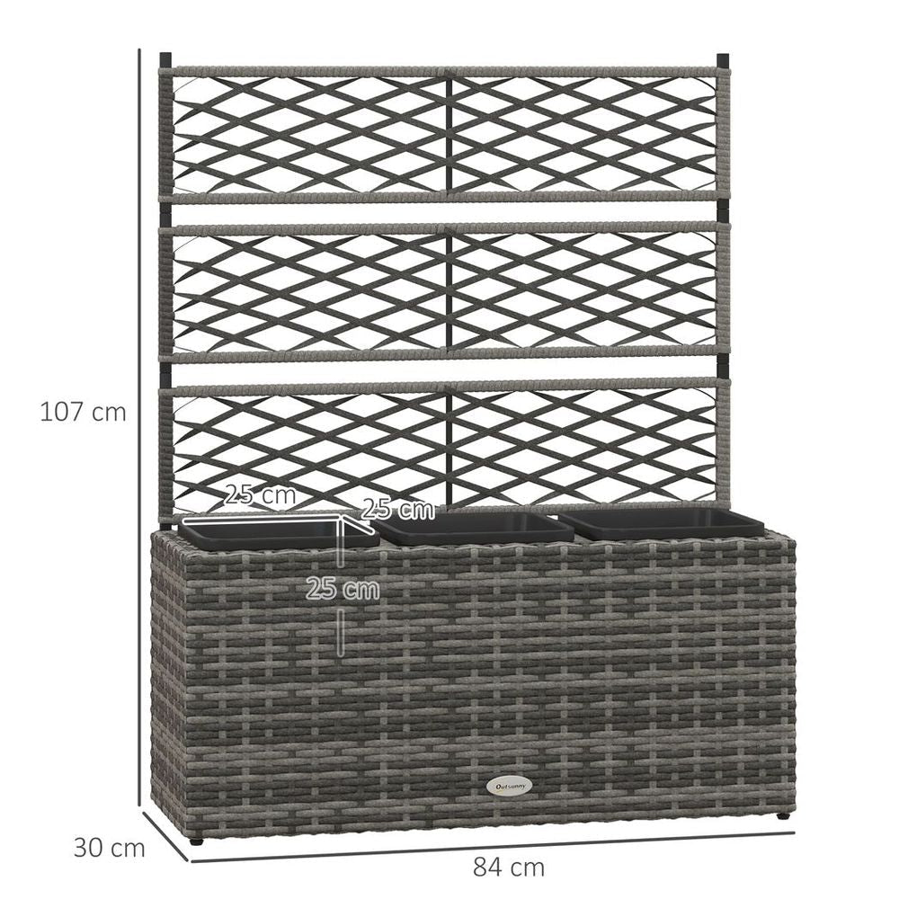 Outsunny Rattan Planter Box w/ Trellis - Flower Raised Bed, 84x30x107cm - SGP Garden Ltd