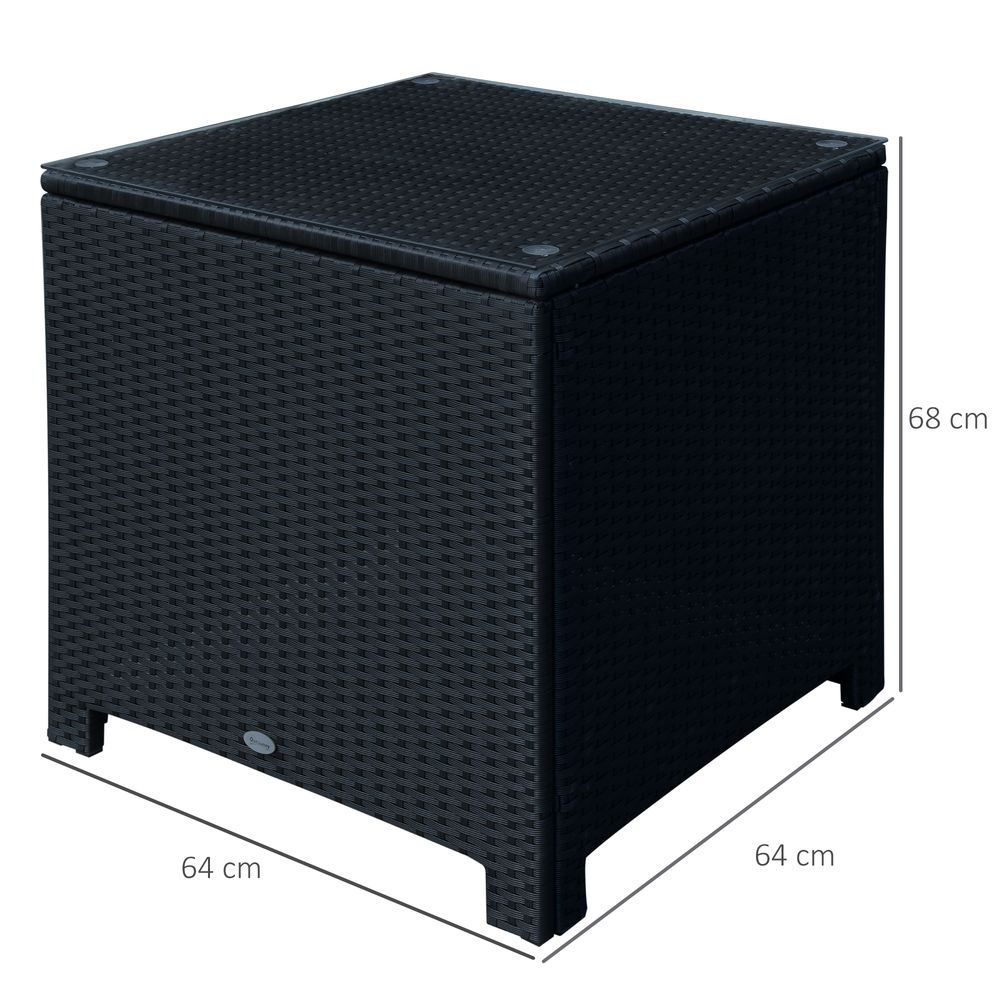 Outsunny Rattan Side Table - Outdoor Wicker with Tempered Glass Top, Sturdy Steel Frame - Black - SGP Garden Ltd