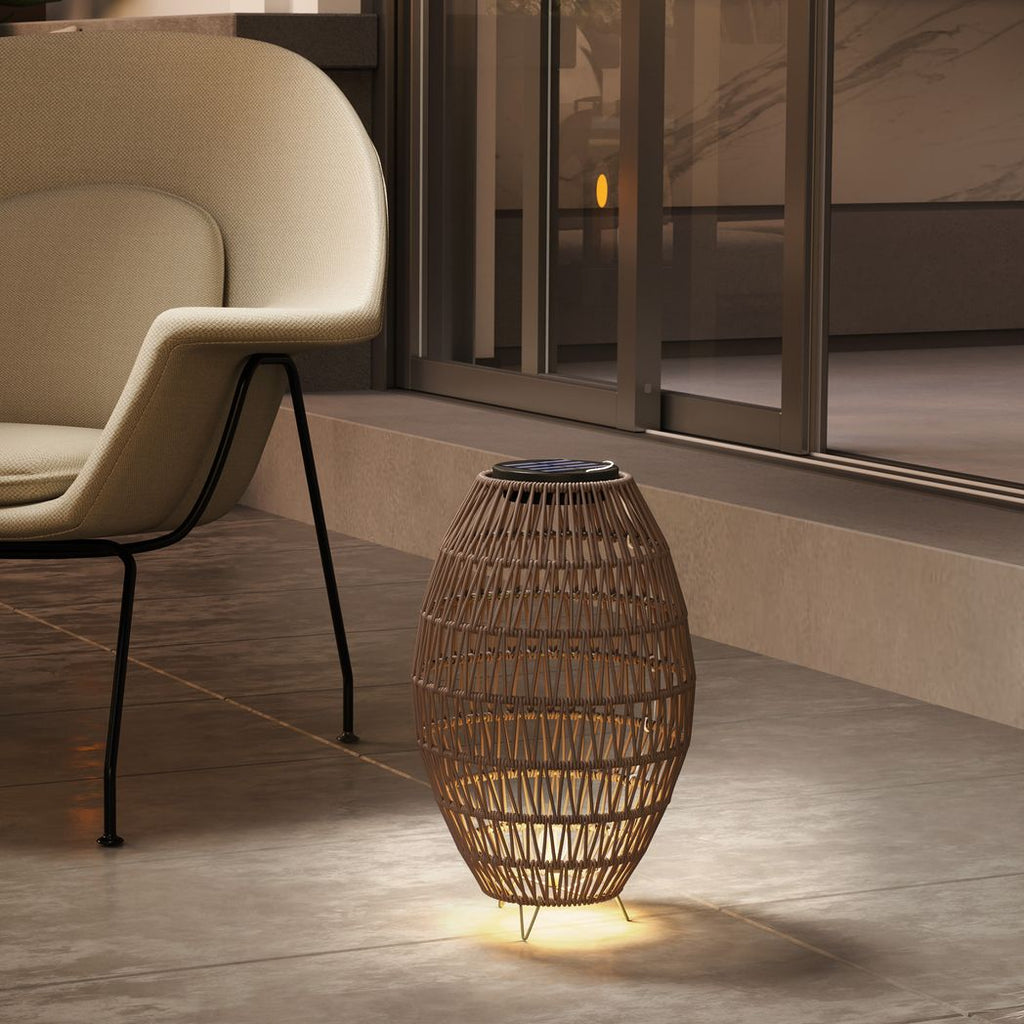 Outsunny Rattan Solar Lamp, Auto On/Off Garden Lantern - SGP Garden Ltd