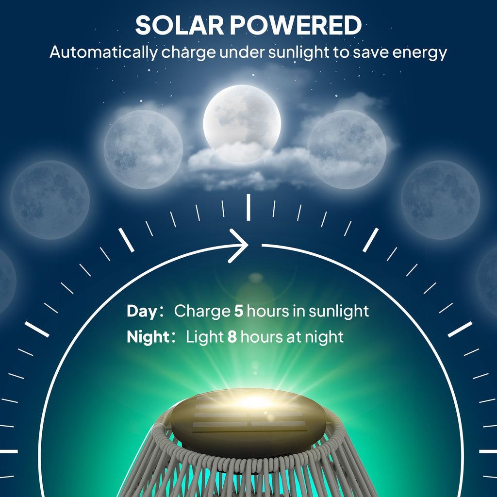 Outsunny Rattan Solar Lamp, Auto On/Off Garden Lantern - SGP Garden Ltd