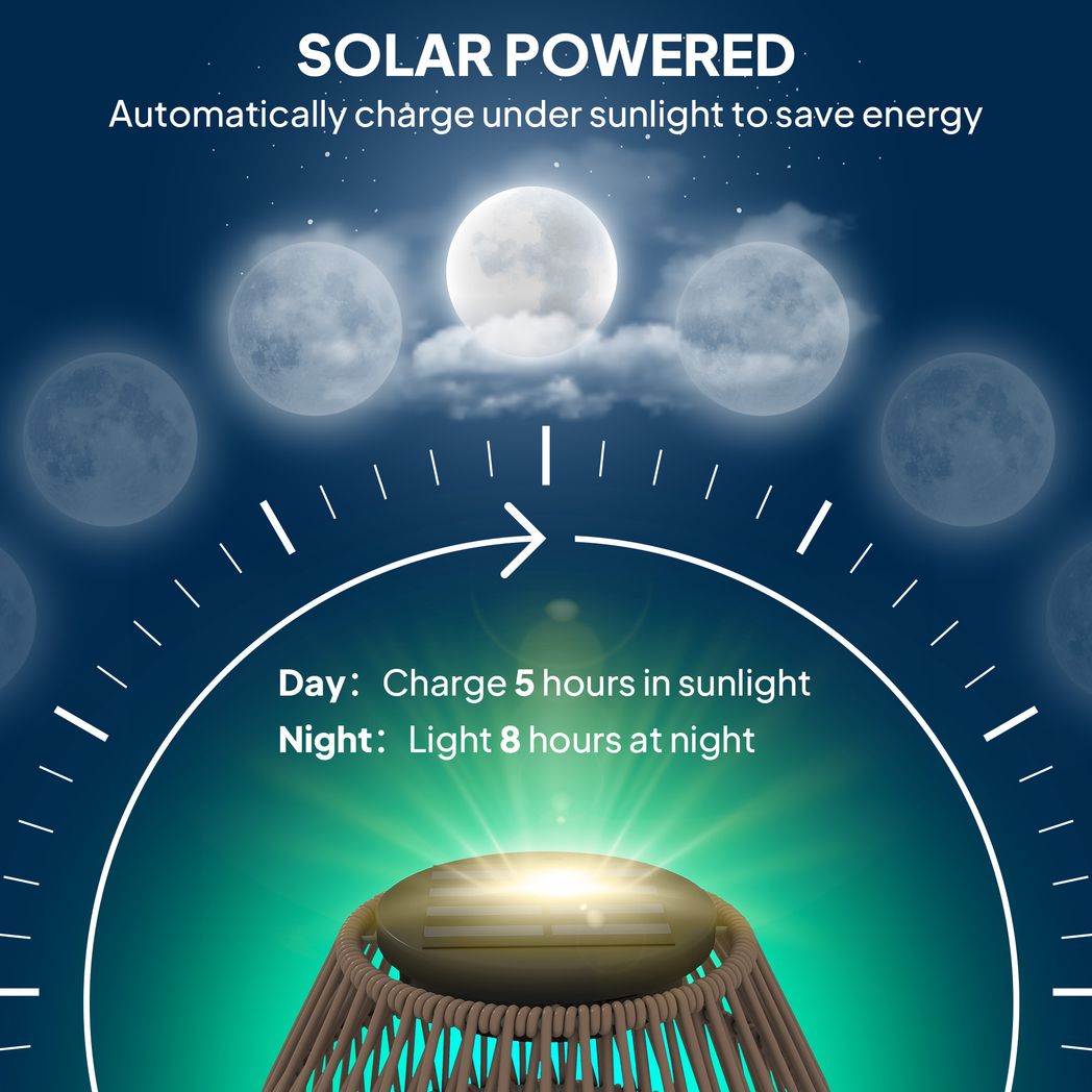 Outsunny Rattan Solar Lamp, Auto On/Off Garden Lantern - SGP Garden Ltd