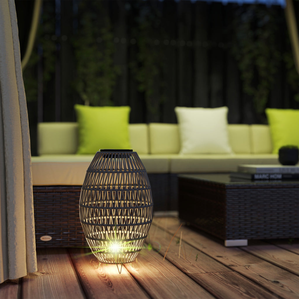 Outsunny Rattan Solar Lamp, Auto On/Off Garden Lantern - SGP Garden Ltd