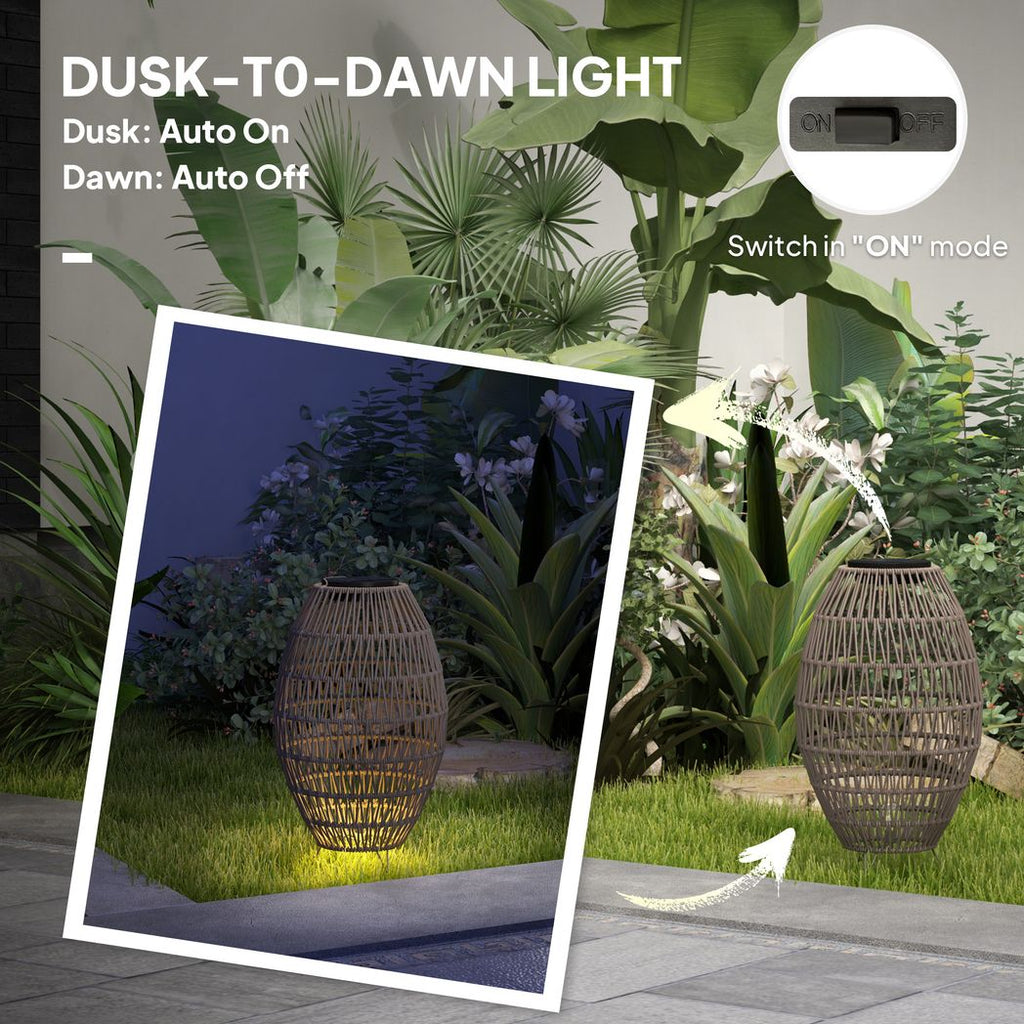 Outsunny Rattan Solar Lamp, Auto On/Off Garden Lantern - SGP Garden Ltd