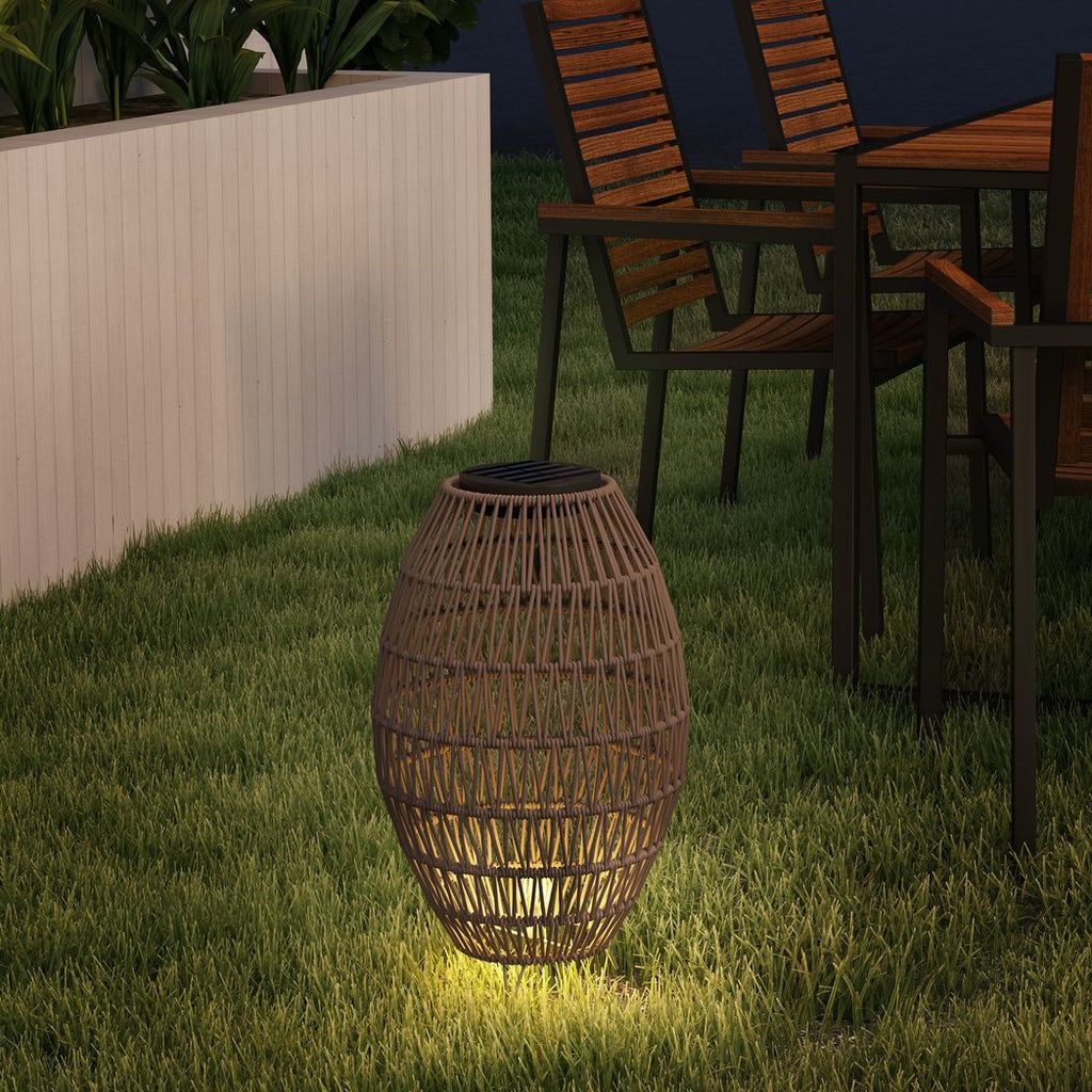 Outsunny Rattan Solar Lamp, Auto On/Off Garden Lantern - SGP Garden Ltd