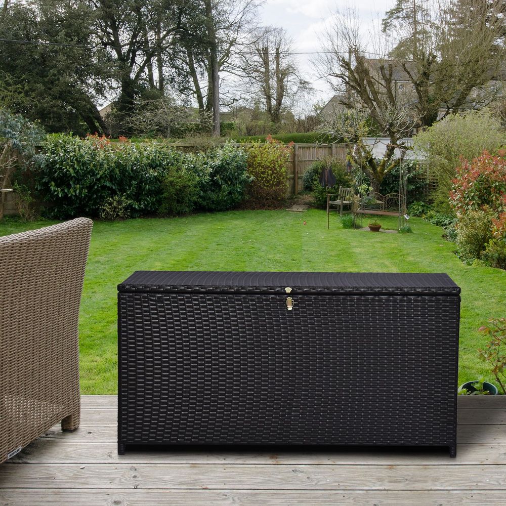 Outsunny Rattan Storage Box Outdoor Indoor Wicker Cabinet Chest Garden Furniture 118 x 54 x 59cm - Dark Brown - SGP Garden Ltd