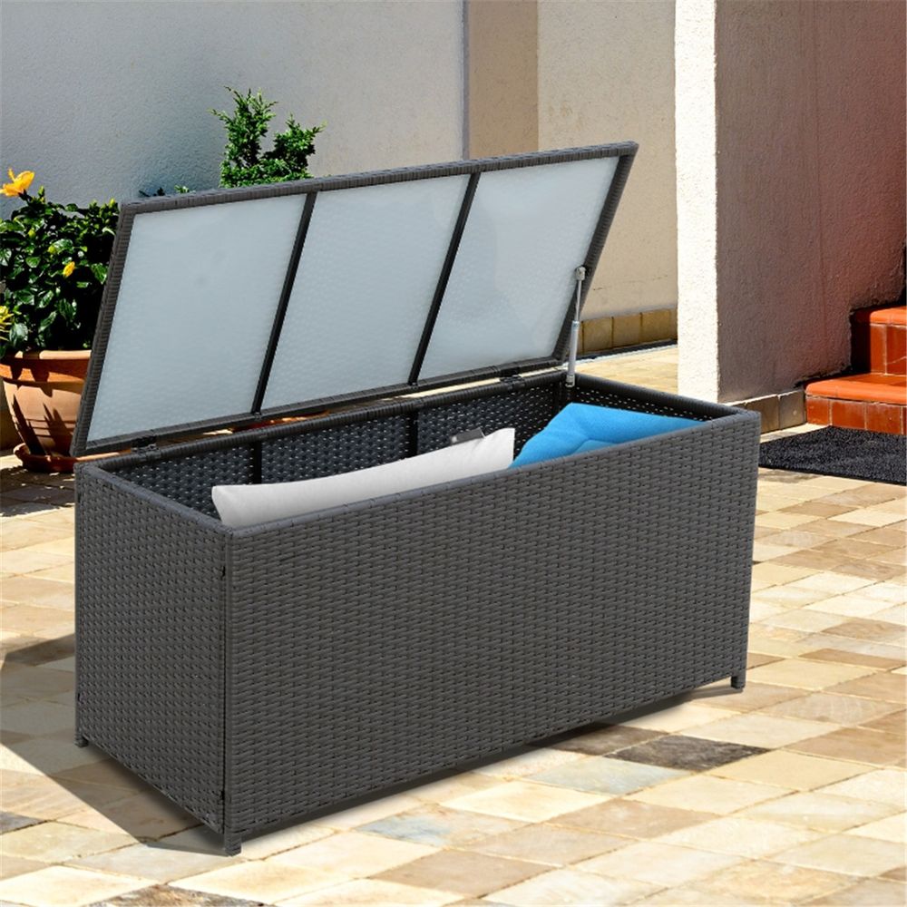 Outsunny Rattan Storage Box Outdoor Indoor Wicker Cabinet Chest Garden Furniture 118 x 54 x 59cm - Dark Brown - SGP Garden Ltd