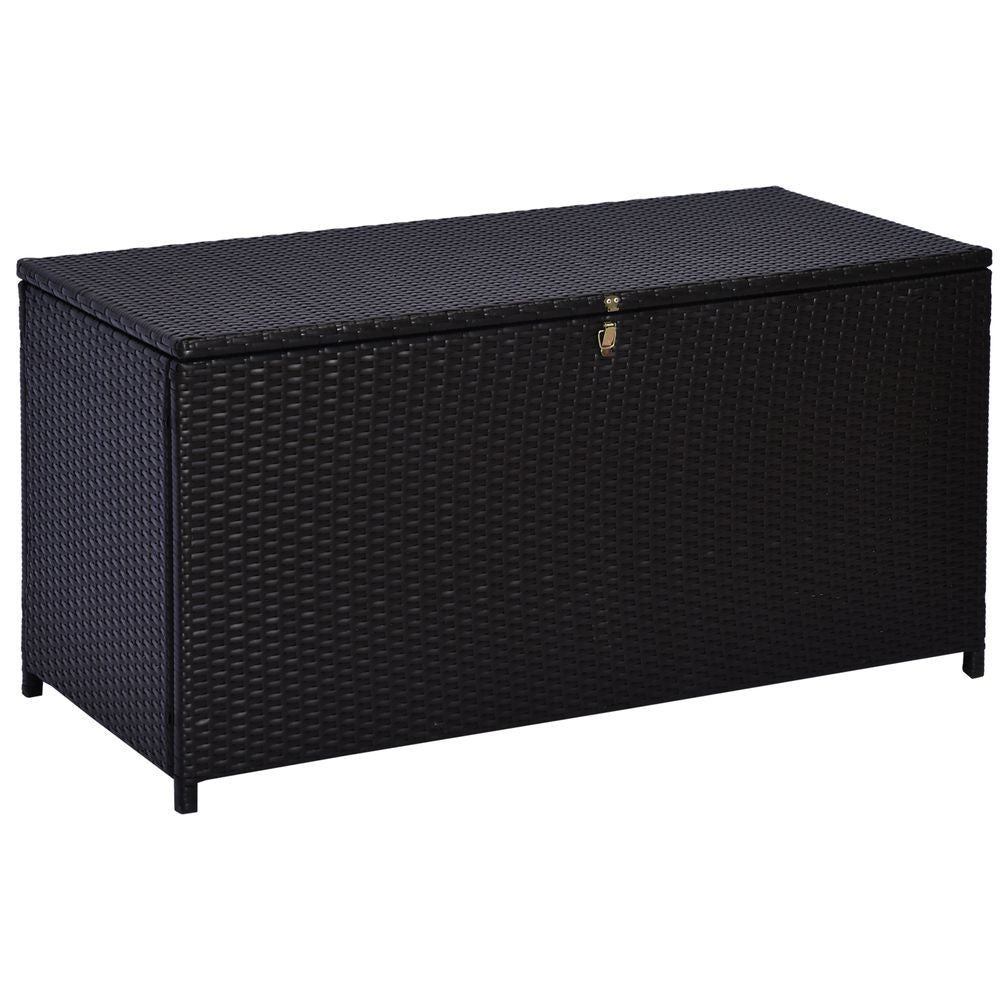 Outsunny Rattan Storage Box Outdoor Indoor Wicker Cabinet Chest Garden Furniture 118 x 54 x 59cm - Dark Brown - SGP Garden Ltd