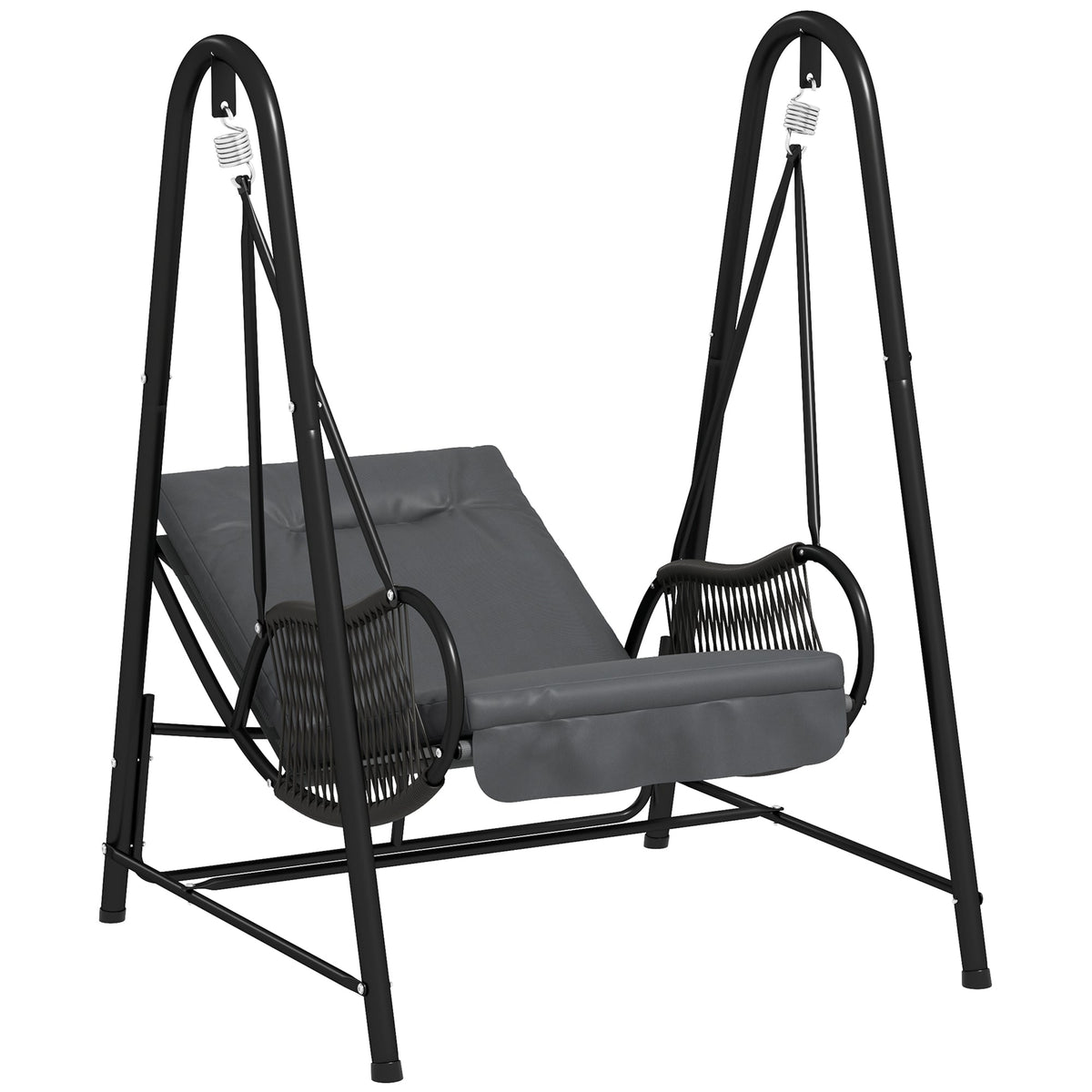 Outsunny Rattan Swing Chair with Stand and Seat Cushion - SGP Garden Ltd