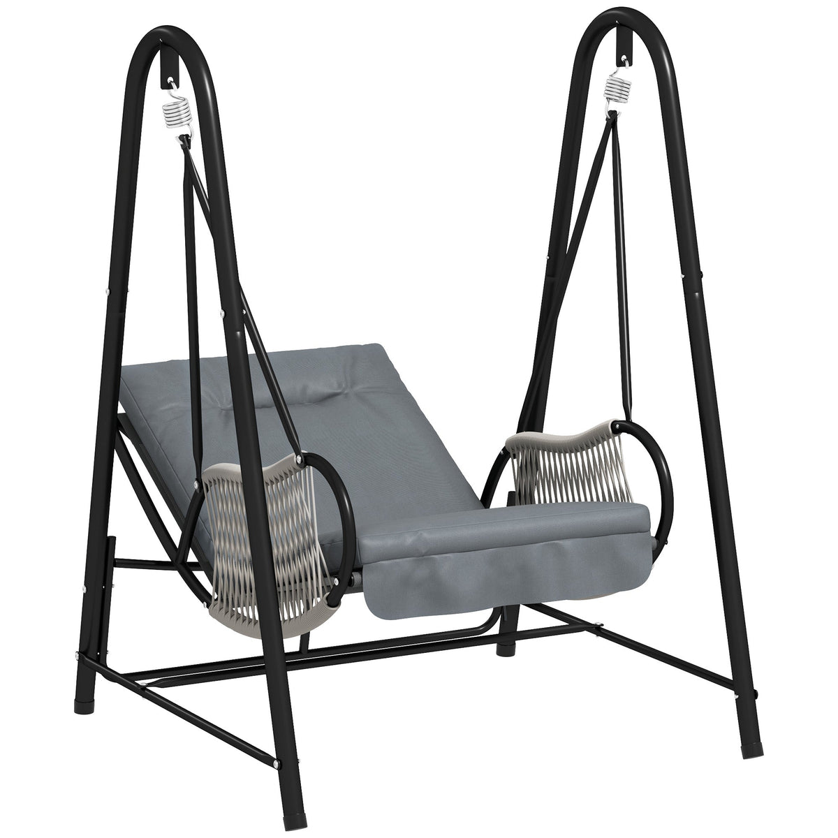 Outsunny Rattan Swing Chair with Stand and Seat Cushion - SGP Garden Ltd
