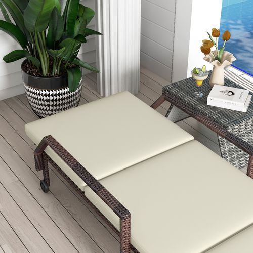Outsunny Rattan Wicker Chaise Sun Lounger Garden w/ Adjustable Backrest & Wheels - SGP Garden Ltd