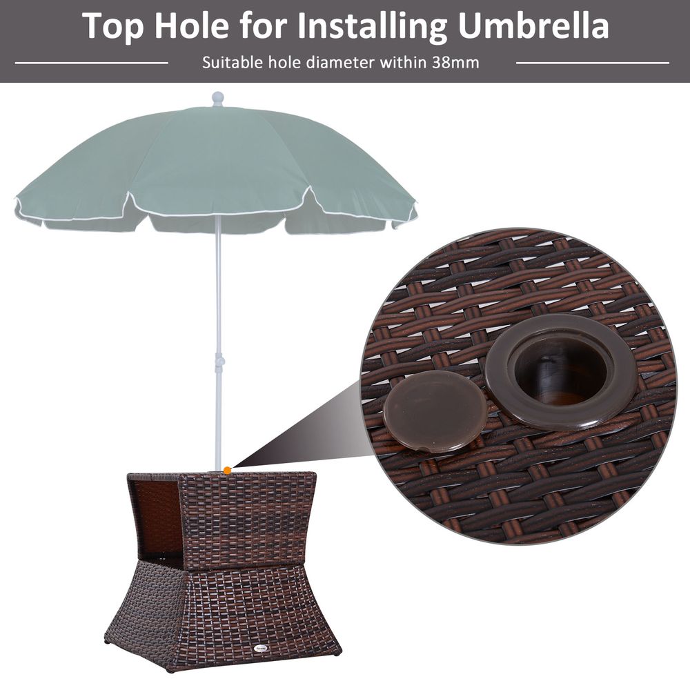Outsunny Rattan Wicker Coffee Table w/ Umbrella Hole Storage Space - Brown - SGP Garden Ltd