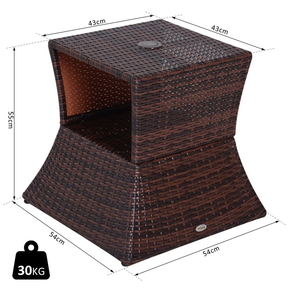 Outsunny Rattan Wicker Coffee Table w/ Umbrella Hole Storage Space - Brown - SGP Garden Ltd