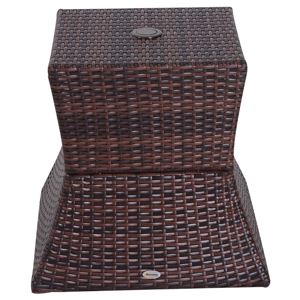 Outsunny Rattan Wicker Coffee Table w/ Umbrella Hole Storage Space - Brown - SGP Garden Ltd
