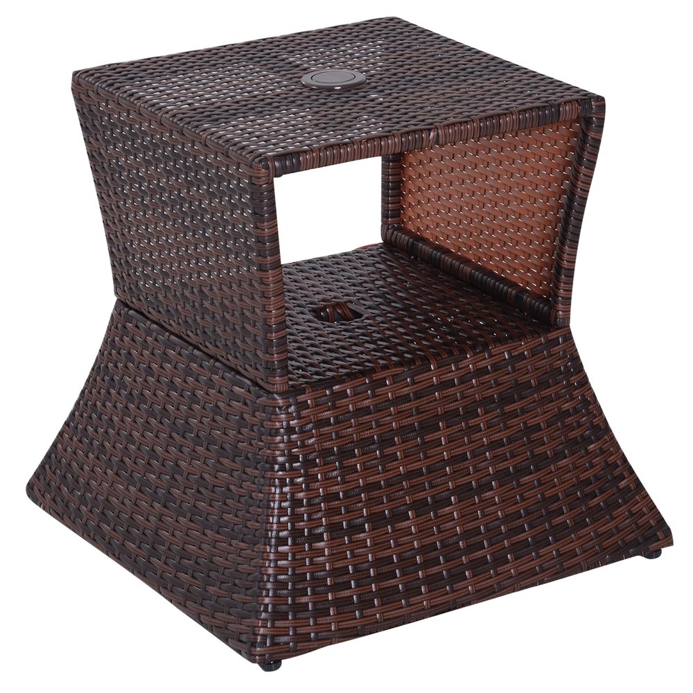 Outsunny Rattan Wicker Coffee Table w/ Umbrella Hole Storage Space - Brown - SGP Garden Ltd