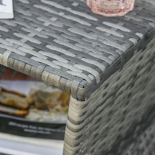 Outsunny Rattan Wicker Tea Coffee Table w/ Umbrella Hole and Storage Space Grey - SGP Garden Ltd