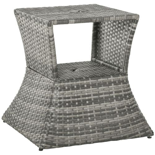 Outsunny Rattan Wicker Tea Coffee Table w/ Umbrella Hole and Storage Space Grey - SGP Garden Ltd