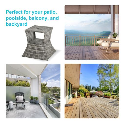 Outsunny Rattan Wicker Tea Coffee Table w/ Umbrella Hole and Storage Space Grey - SGP Garden Ltd