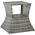 Outsunny Rattan Wicker Tea Coffee Table w/ Umbrella Hole and Storage Space Grey - SGP Garden Ltd