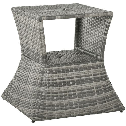 Outsunny Rattan Wicker Tea Coffee Table w/ Umbrella Hole and Storage Space Grey - SGP Garden Ltd
