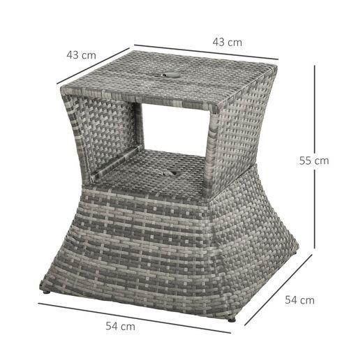 Outsunny Rattan Wicker Tea Coffee Table w/ Umbrella Hole and Storage Space Grey - SGP Garden Ltd
