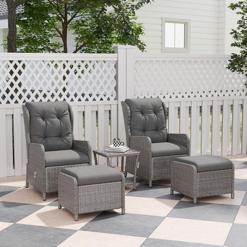 Outsunny Recliner Rattan Garden Furniture w/ Two-tier Table, Light Grey - SGP Garden Ltd