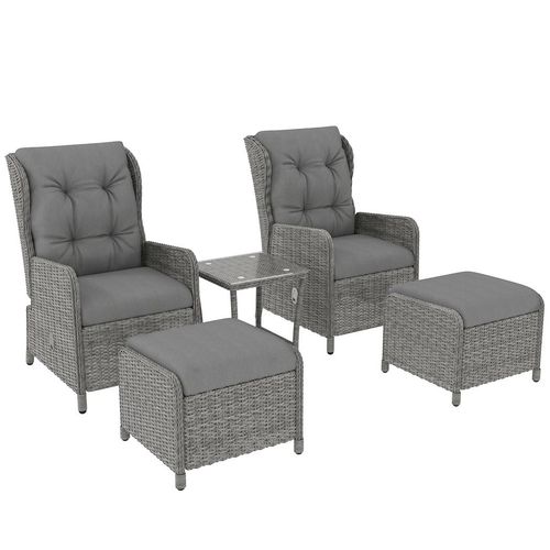 Outsunny Recliner Rattan Garden Furniture w/ Two-tier Table, Light Grey - SGP Garden Ltd