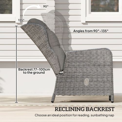 Outsunny Recliner Rattan Garden Furniture w/ Two-tier Table, Light Grey - SGP Garden Ltd