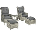Outsunny Recliner Rattan Sun Lounger w/ Two-tier Table & Cushions, Mixed Grey - SGP Garden Ltd