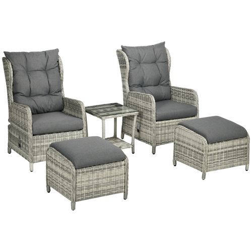 Outsunny Recliner Rattan Sun Lounger w/ Two-tier Table & Cushions, Mixed Grey - SGP Garden Ltd