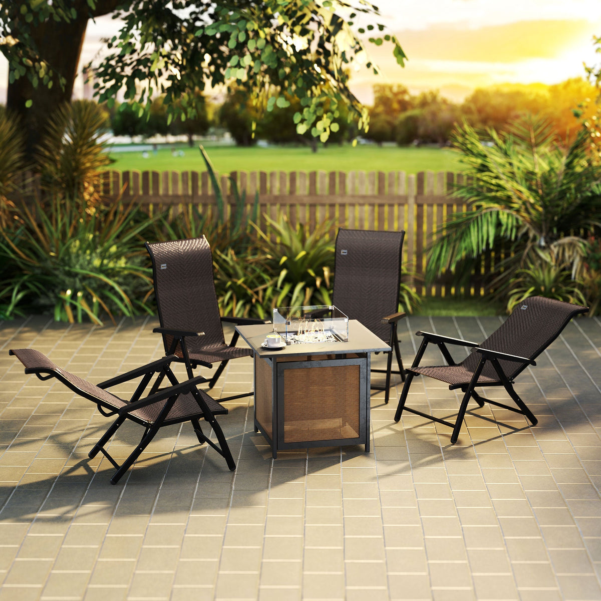 Outsunny Set of 4 Outdoor Rattan Folding Chair w/ Adjustable Backrest Brown - SGP Garden Ltd