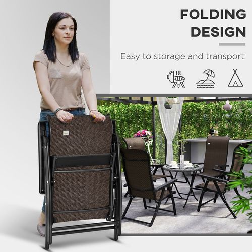 Outsunny Set of 4 Outdoor Rattan Folding Chair w/ Adjustable Backrest Brown - SGP Garden Ltd