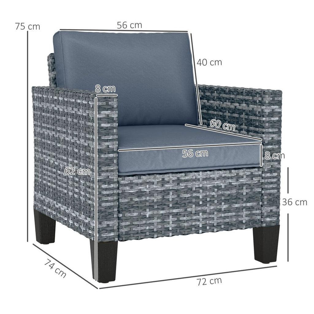 Outsunny Single Rattan Chair, Garden Armchair with Cushions - SGP Garden Ltd
