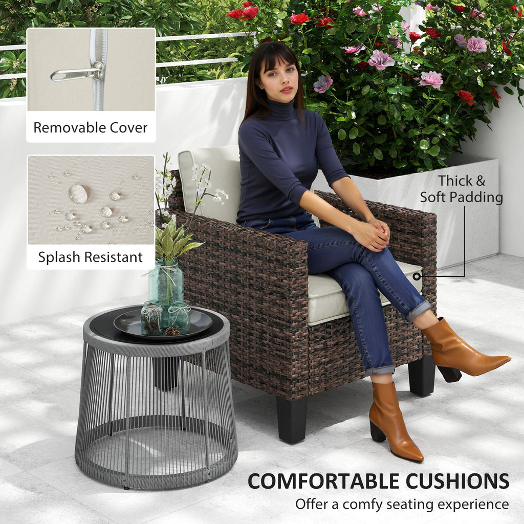 Outsunny Single Rattan Chair, Garden Armchair with Cushions - SGP Garden Ltd