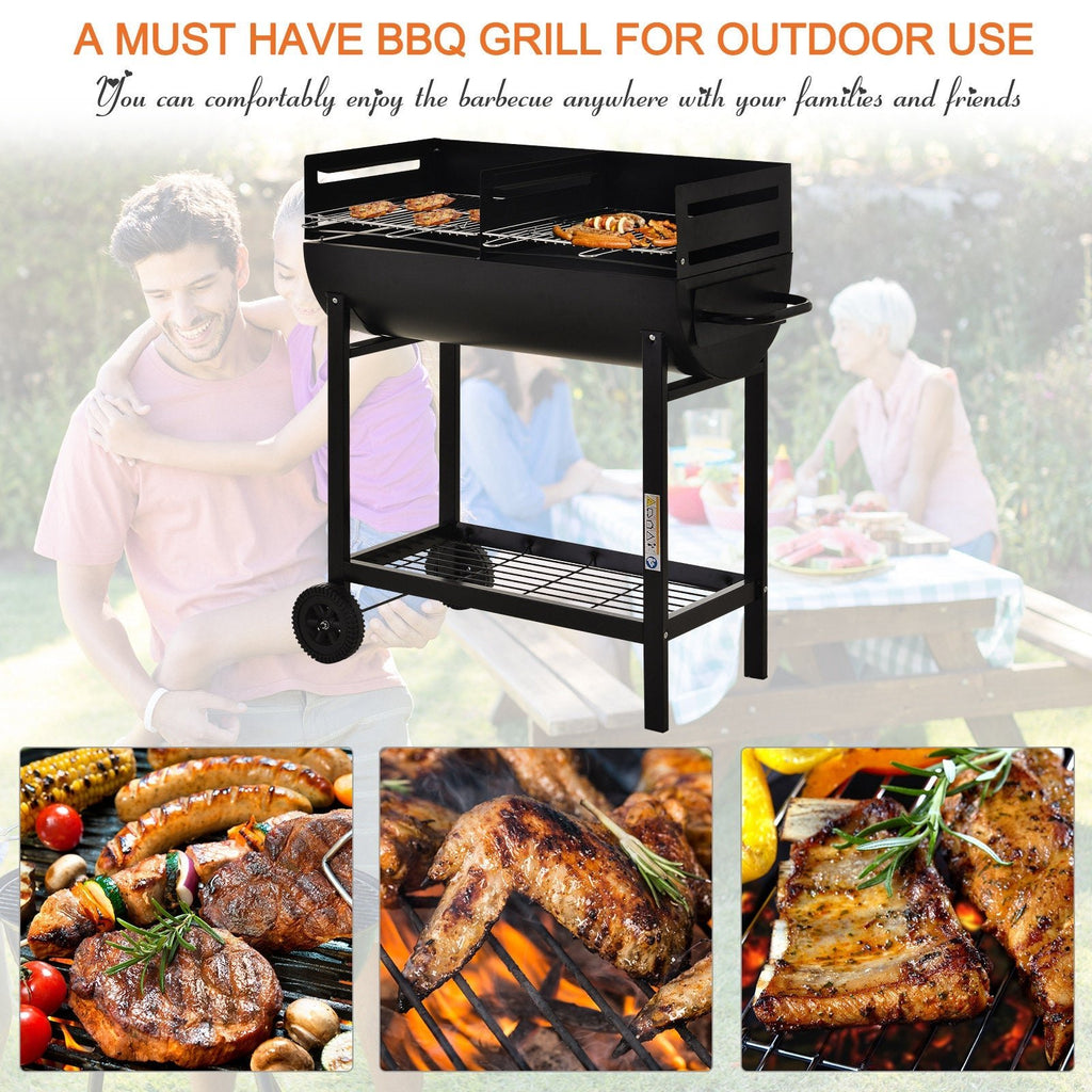 Outsunny Steel 2-Grill Charcoal BBQ w/ Wheels Black - SGP Garden Ltd