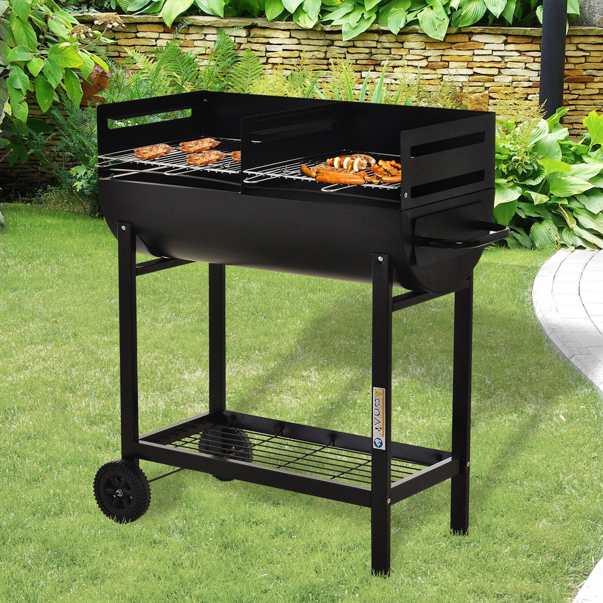 Outsunny Steel 2-Grill Charcoal BBQ w/ Wheels Black - SGP Garden Ltd