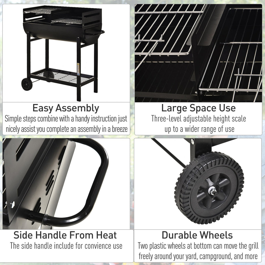 Outsunny Steel 2-Grill Charcoal BBQ w/ Wheels Black - SGP Garden Ltd